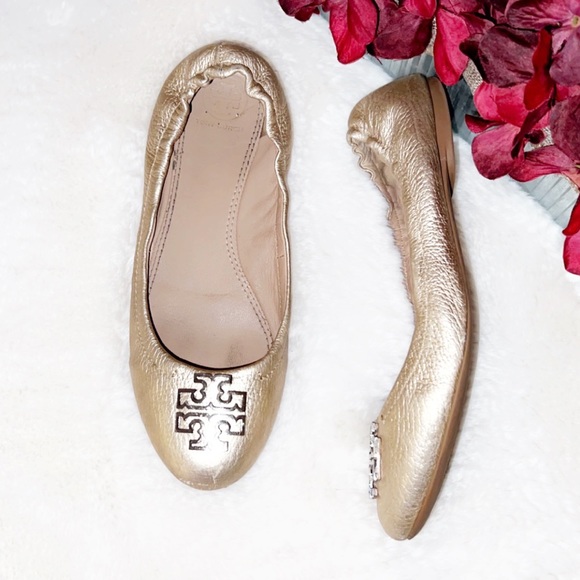 TORY BURCH Melinda Gold Leather Metallic Flat - Picture 3 of 8
